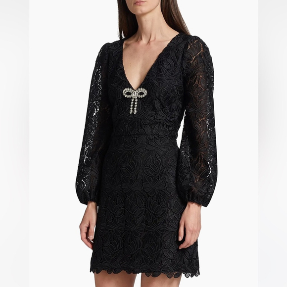 NWT ML Monique Lhuillier Sydney Lace Crystal Bow Minidress Size 10 - Picture 4 of 11